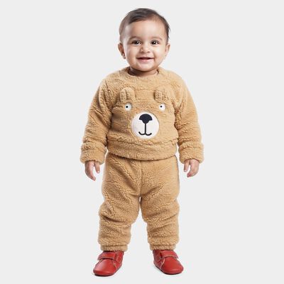 Infants' Beige Round Neck Bear Appliqu&eacute; Baba Suit