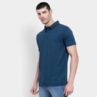 Men's 100% Cotton Collared Half Sleeves T-Shirt , Teal Blue, small