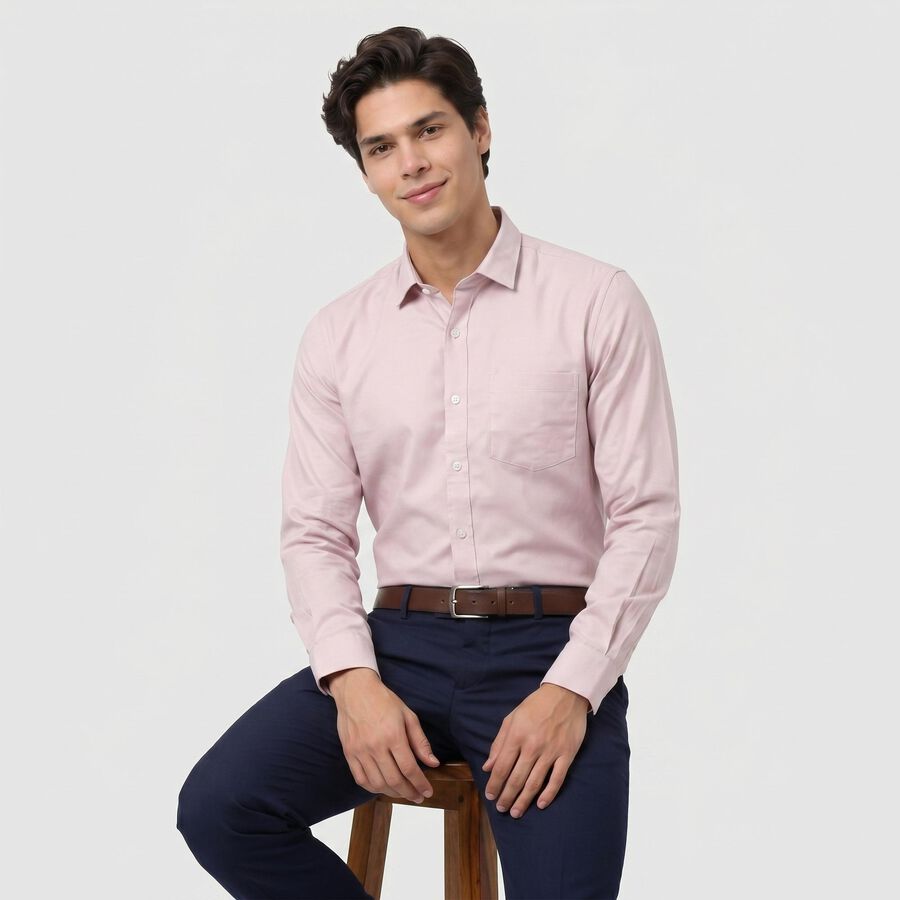 Men's Pink Regular Fit Formal Shirt, हल्का गुलाबी, large