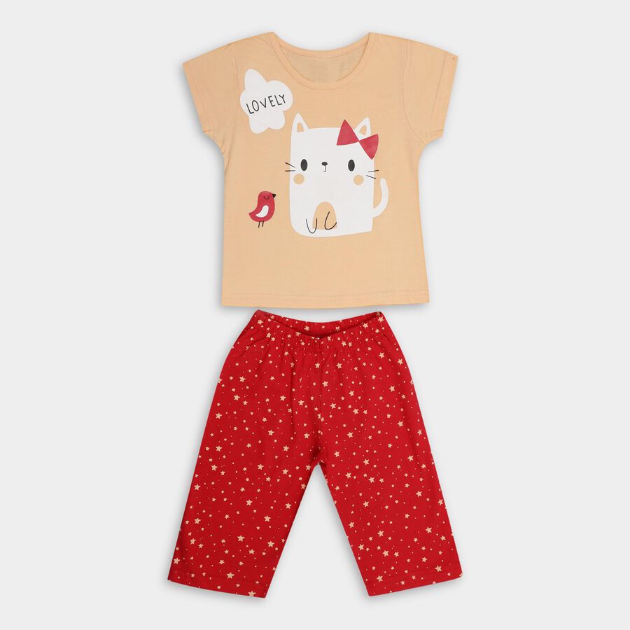 Girls' 100% Cotton Capri Set , पीच, large image number null