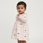 Infants' Soft Pink Cotton Printed Long Sleeve Frock, हल्का गुलाबी, small image number null