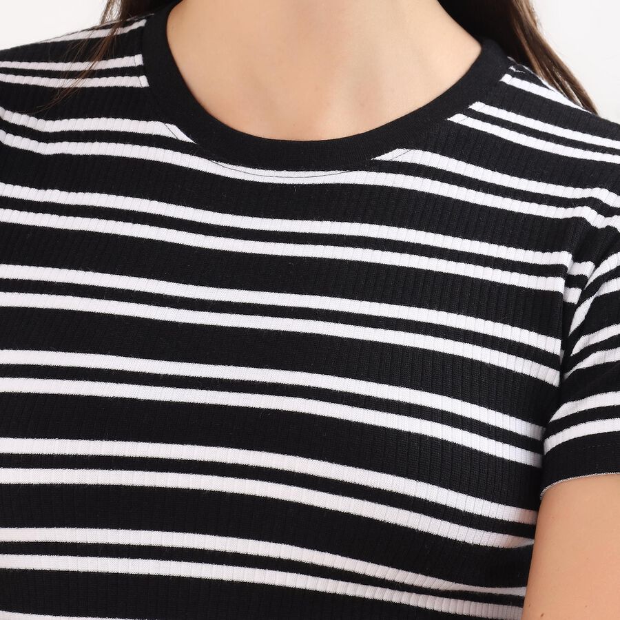 Women's Jet Black Round Neck Casual T-Shirt, Black, large