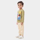 Boys Olive Green 100% Cotton Round Neck Graphic Print Baba Suit, Light Green, small