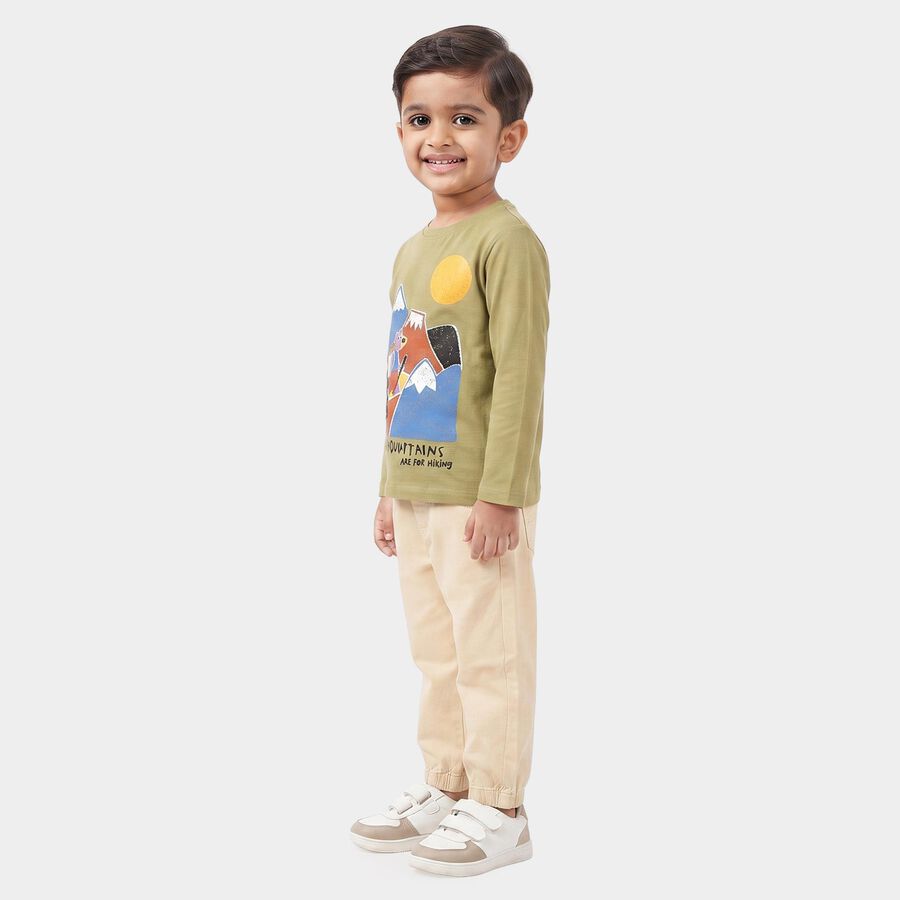 Boys Olive Green 100% Cotton Round Neck Graphic Print Baba Suit, Light Green, large