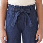 Girls Blue Wide Leg Paperbag Waist Jeans, मिश्रित नीला, small