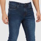 Men's Navy Blue Slim Fit Washed Jeans, Dark Blue, small