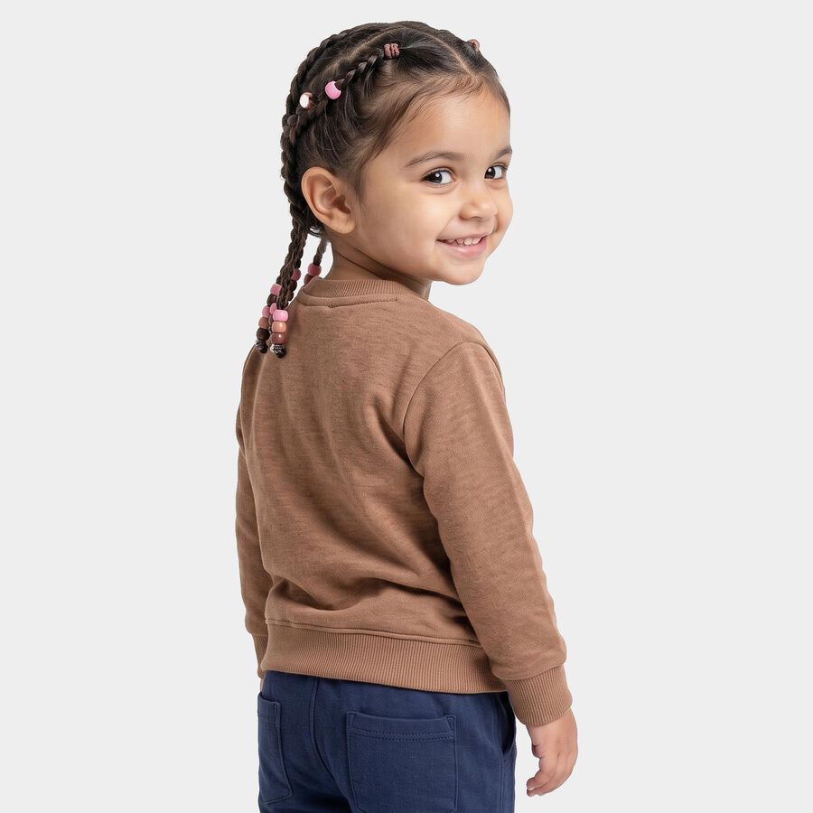 Girls' Brown Crew Neck Pullover Sweatshirt, भूरा, large