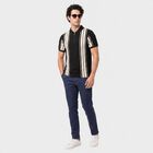 Men Black Polo Neck Striped T-Shirt, Black, small
