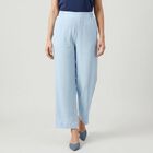 Women's Light Blue Wide Leg Elastic Waist Trousers, Light Blue, small