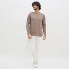 Men's Muted Taupe Brown Crew Neck Casual T-Shirt, Khaki, small image number null