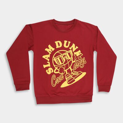 Boys Rich Maroon Crew Neck Graphic Sweatshirt