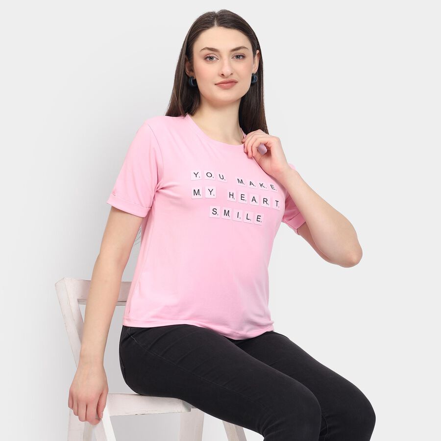 Ladies' Round Neck T-Shirt, हल्का गुलाबी, large image number null