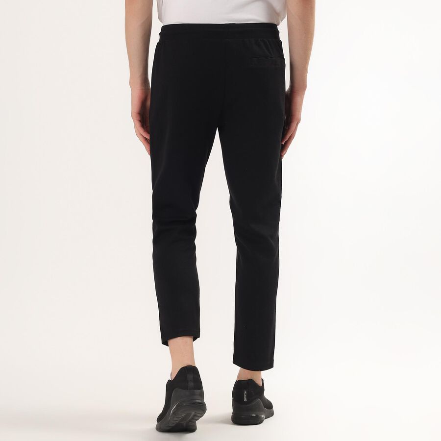 Men's Black Slim Fit Zippered Pockets Track Pants, Black, large