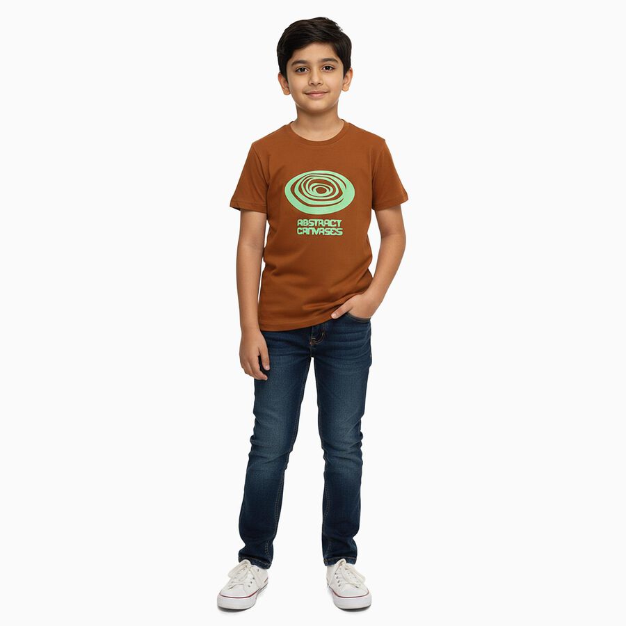 Boys' Half Sleeves T-Shirt, भूरा, large image number null