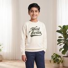 Boys' Off White Crew Neck Graphic Print Sweatshirt, Off White, small