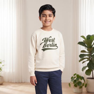 Boys' Off White Crew Neck Graphic Print Sweatshirt