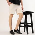Men's Off-White Textured Elastic Waist Bermuda Shorts, ऑफ व्हाइट, small