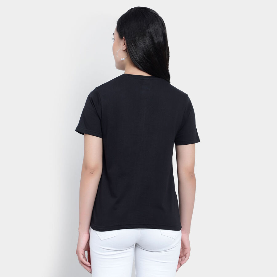 Round Neck T-Shirt, काला, large image number null