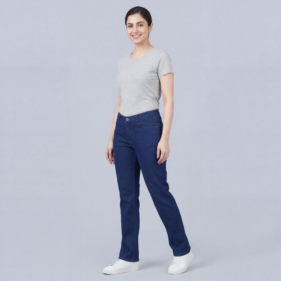 Women's Blue Skinny Fit High Rise Jeans, गहरा नीला, large