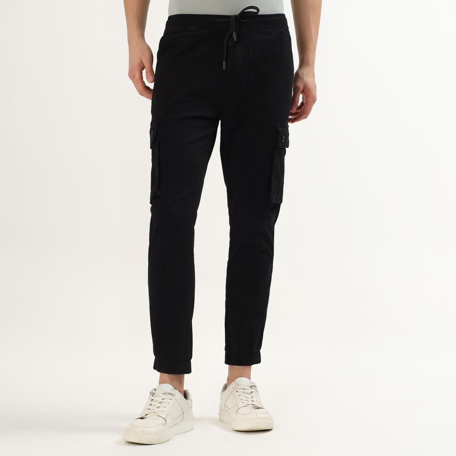 Men's Jet Black Slim Fit Cargo Joggers, काला, large image number null