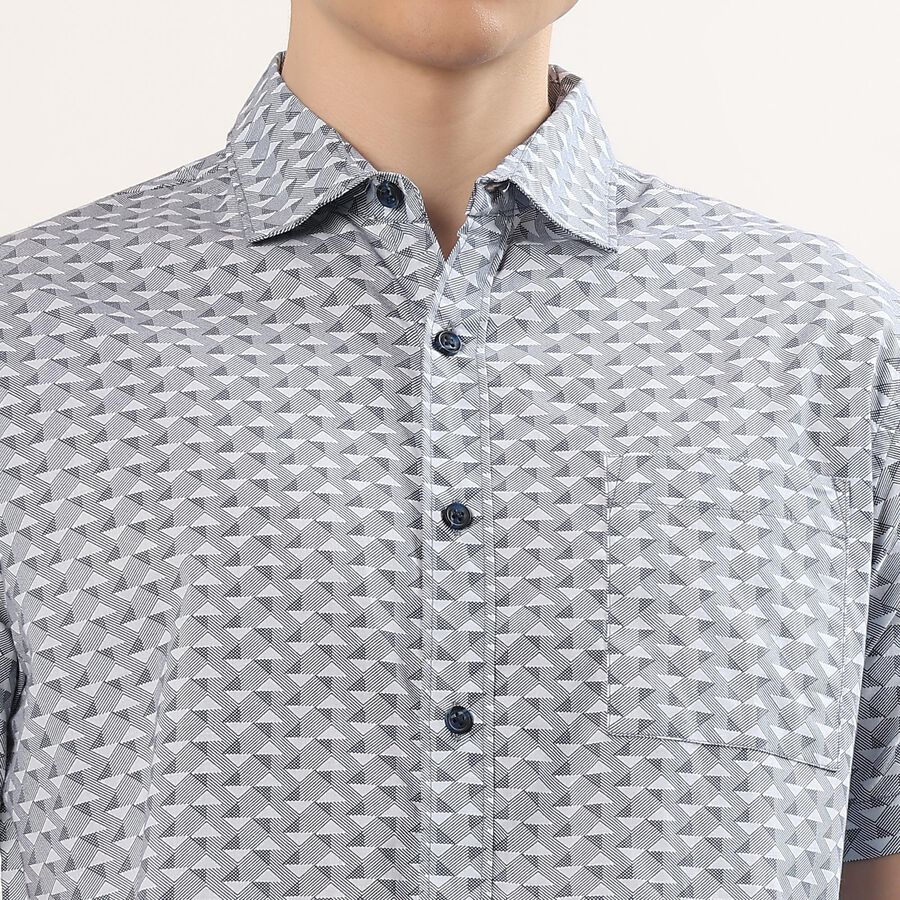 Men's Navy Blue Cotton Half Sleeve Classic Collar Casual Shirt, Navy Blue, large