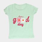 Girls' Light Green Cotton Round Neck Graphic T-Shirt, हल्का हरा, small