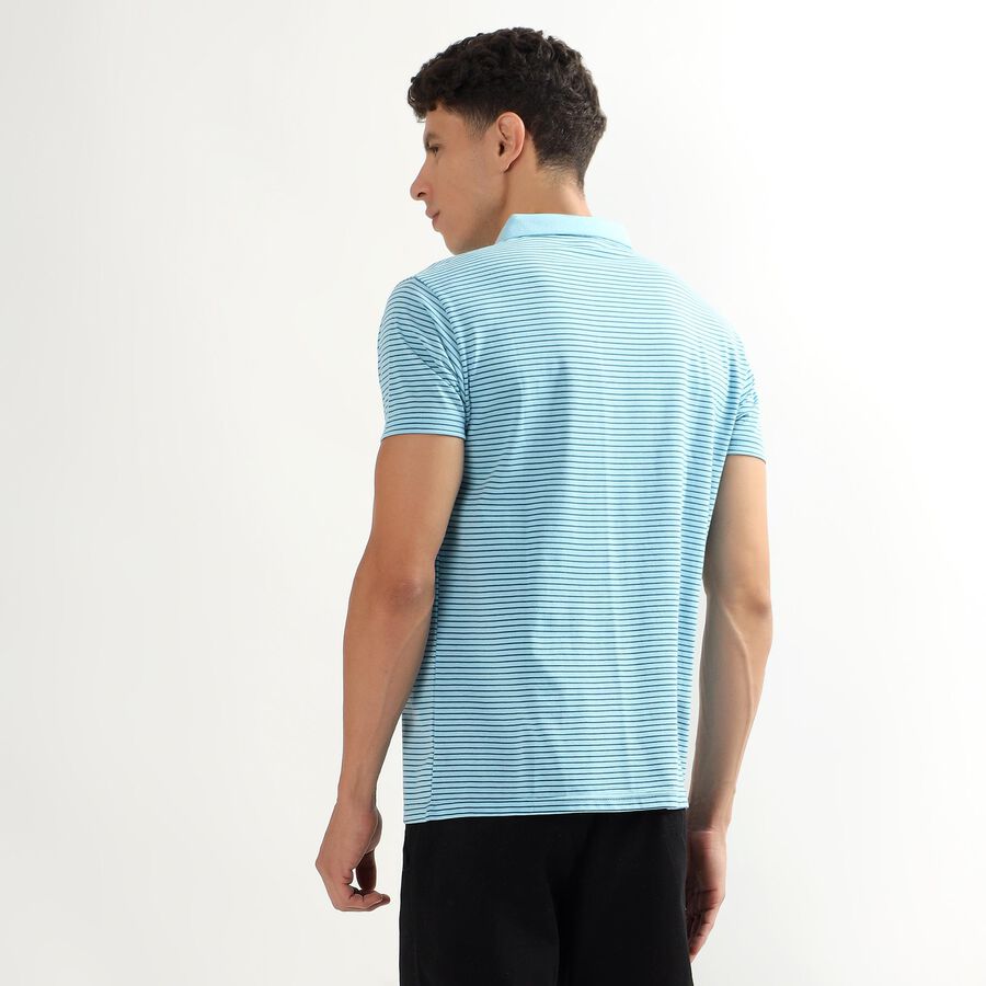 Men's Light Blue Polo Neck Striped T-Shirt, Light Blue, large image number null