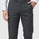 Men's Navy Blue Slim Fit Textured Formal Trousers, Navy Blue, small