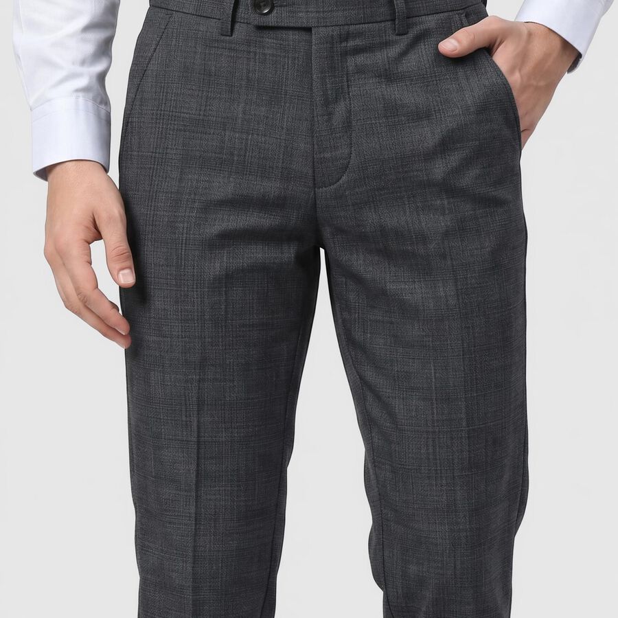 Men's Navy Blue Slim Fit Textured Formal Trousers, Navy Blue, large