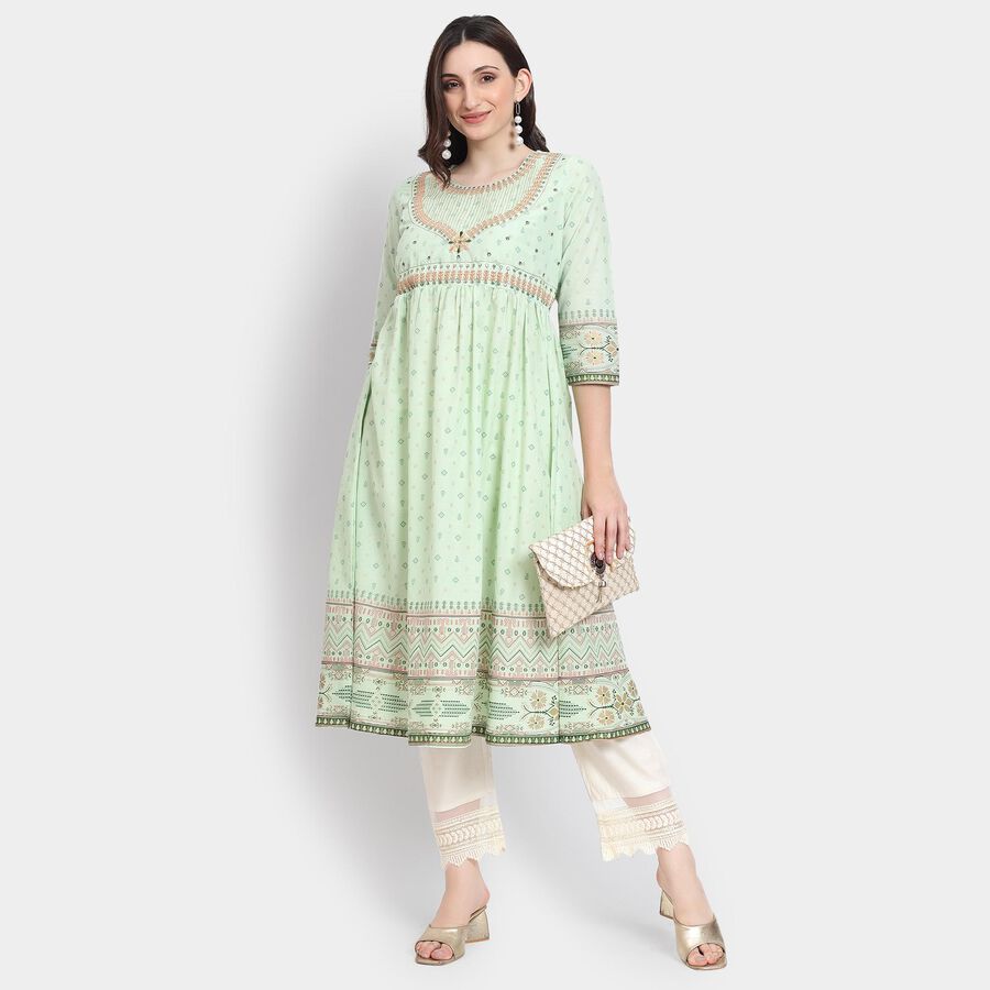 Ladies' 100% Cotton Kurta , एक्वा, large image number null