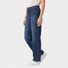 Women's Mid Blue Straight Fit Washed Jeans, Mid Blue, small
