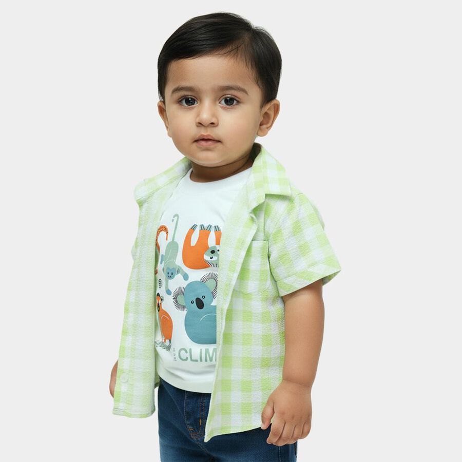 Infants Mint Green Cotton Half Sleeve Classic Collar Casual Shirt, Light Green, large