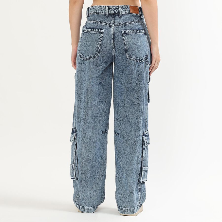 Ladies' 100% Cotton Jeans, मध्यम नीला, large image number null