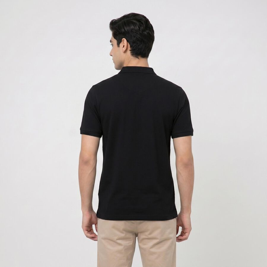 Men's Black Cotton Polo Neck Solid T-Shirt, Black, large