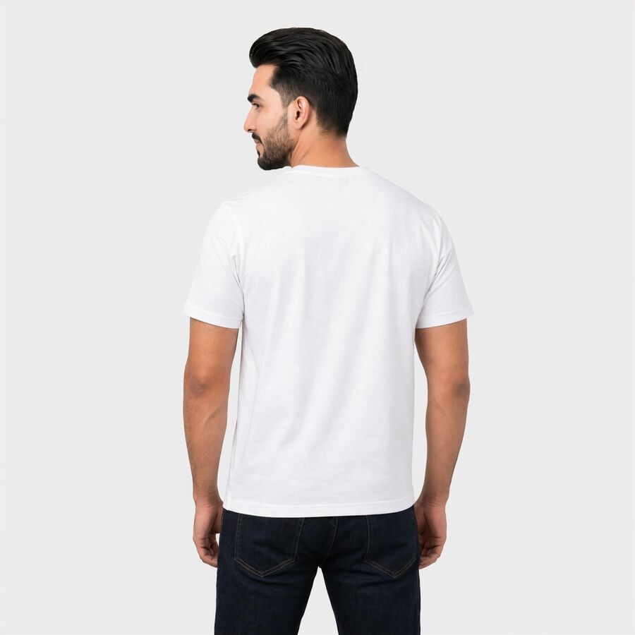 Men's White Cotton Round Neck Regular T-Shirt, सफ़ेद, large