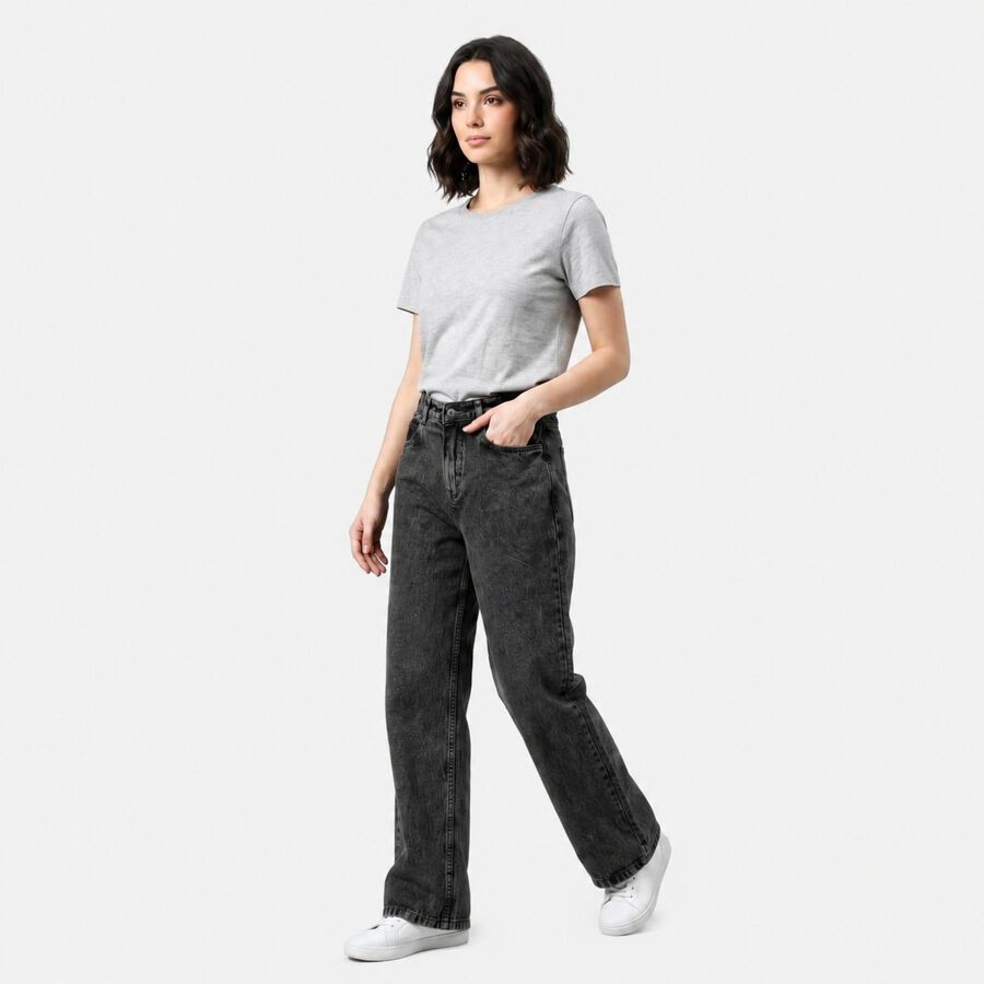 Women's Dark Grey Straight Fit Washed Jeans, Dark Grey, large