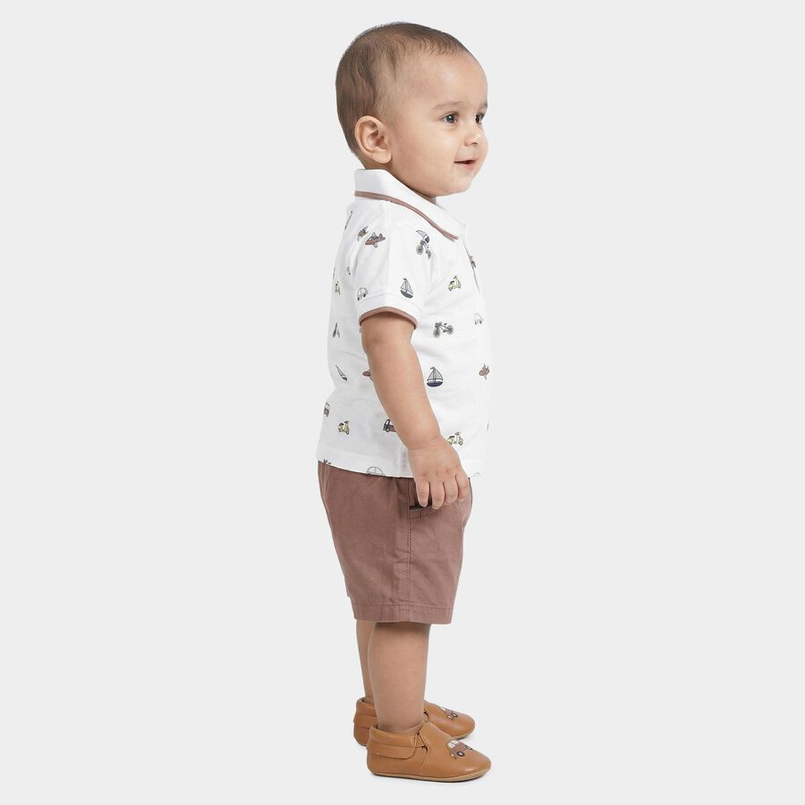 Infants' Brown Cotton Round Neck Cartoon Print Baba Suit, भूरा, large
