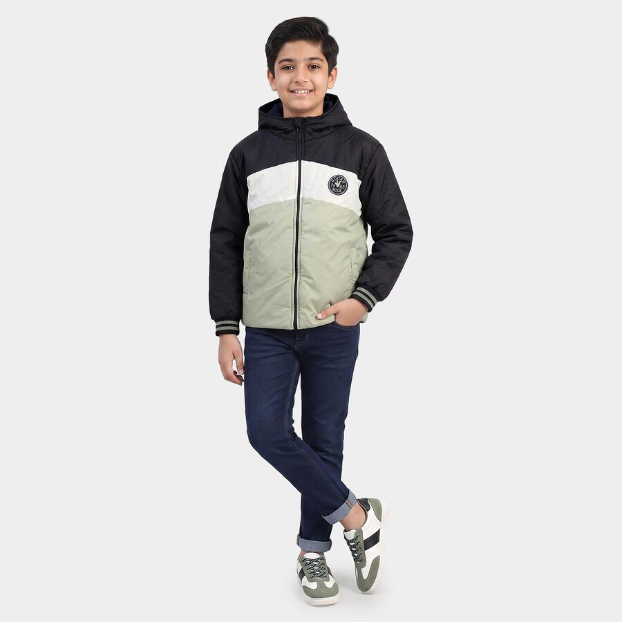 Boys Navy Blue Hooded Windbreaker Jacket, नेवी ब्लू, large