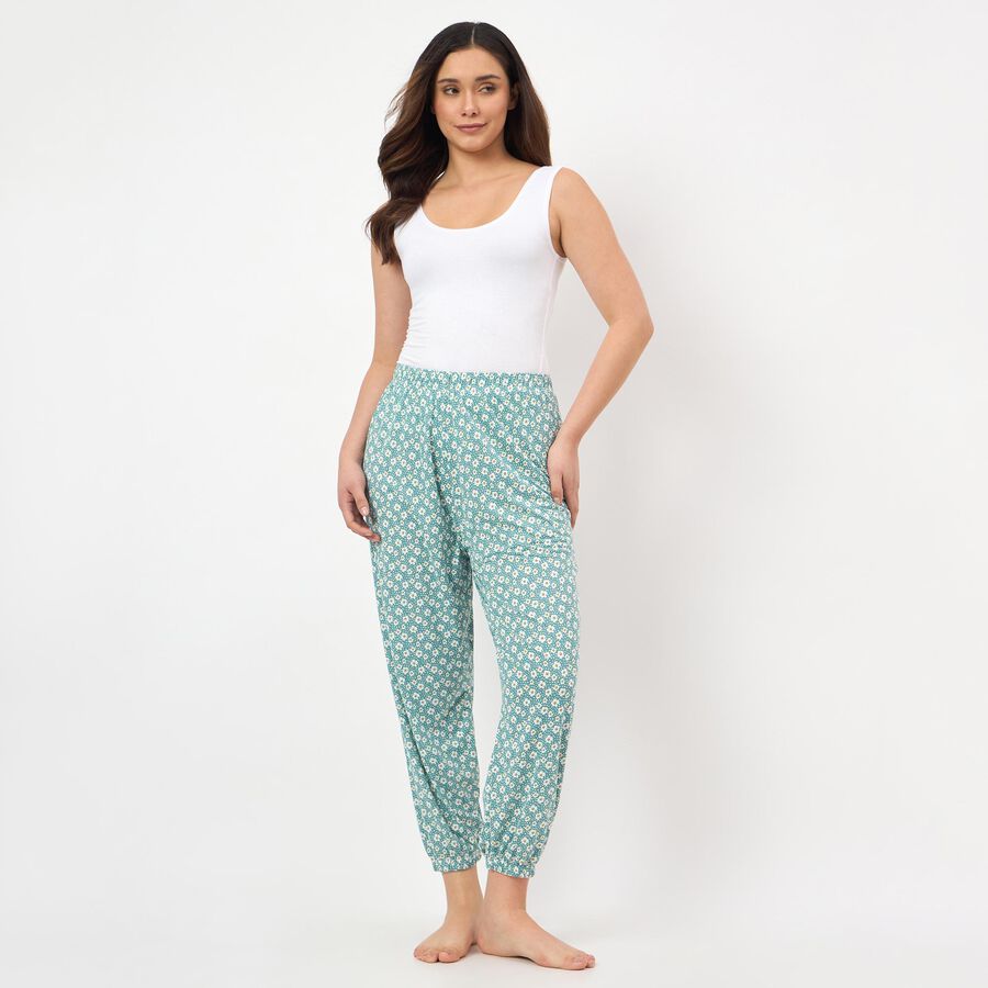 Women's Light Green Relaxed Fit Abstract Printed Harem Pants, हल्का हरा, large