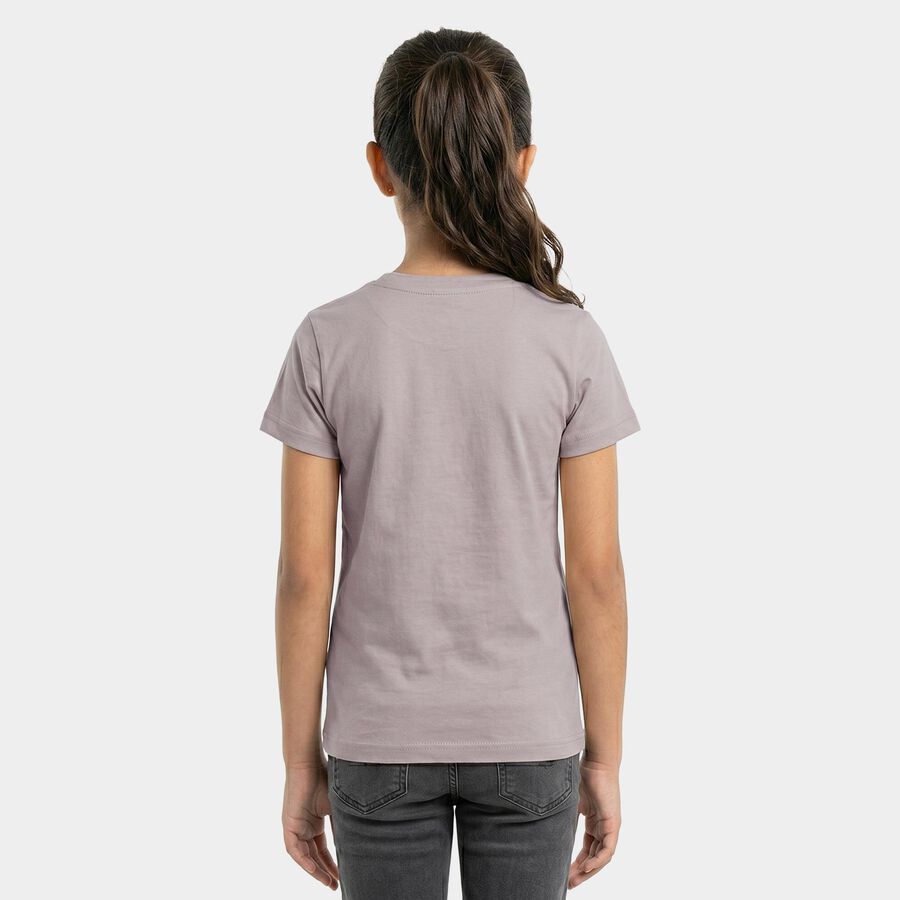 Girls Beige Round Neck Regular T-Shirt, Beige, large