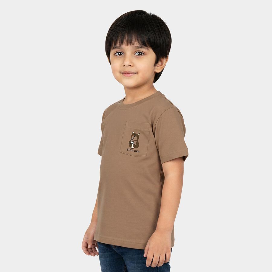 Boys Brown Cotton Crew Neck Regular Boys T-Shirt, Brown, large