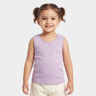 Girls Lilac Cotton Round Neck Sleeveless Vest