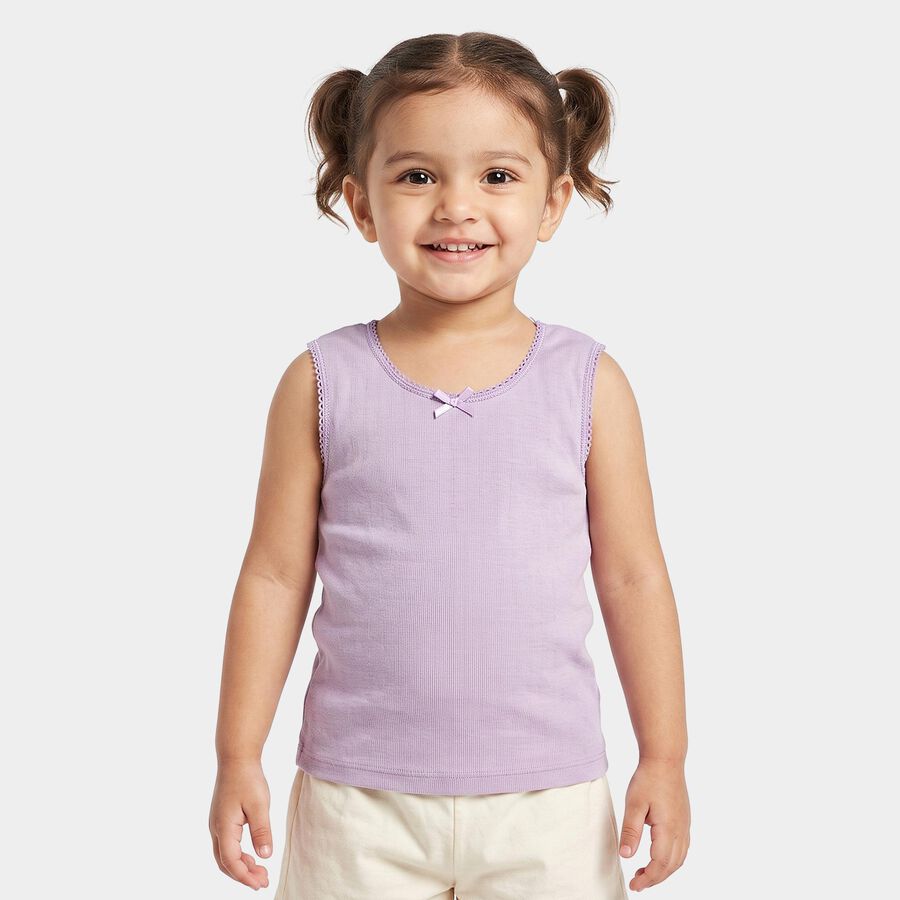 Girls Lilac Cotton Round Neck Sleeveless Vest, लाइलेक, large