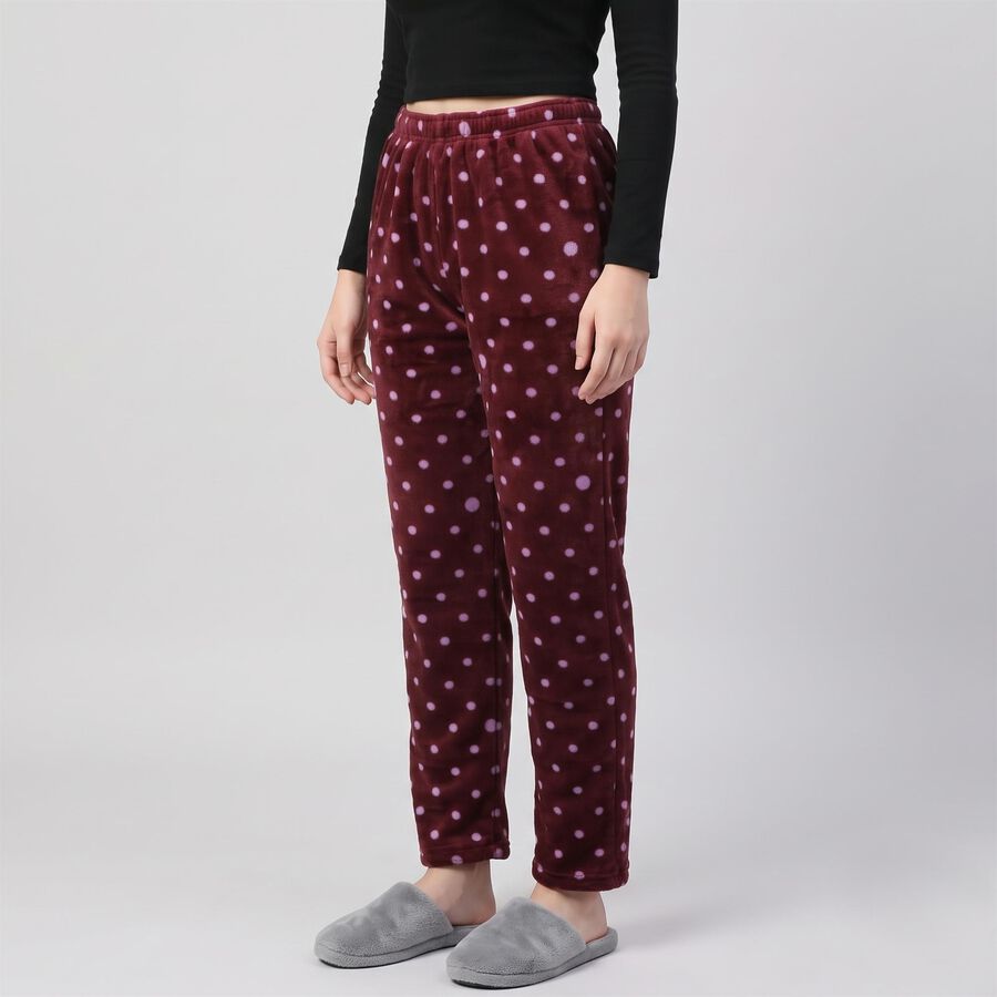 Women's Maroon Straight Fit Polka Dot Printed Pyjama, वाइन, large
