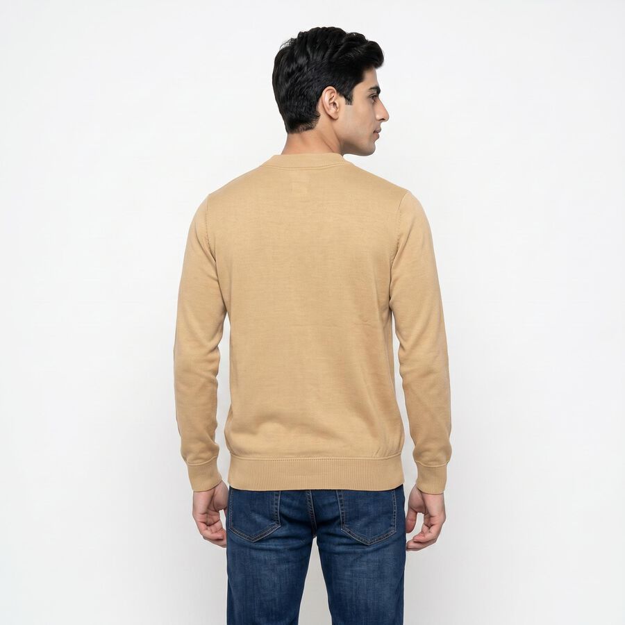 Men's Beige Crew Neck Pullover, Beige, large