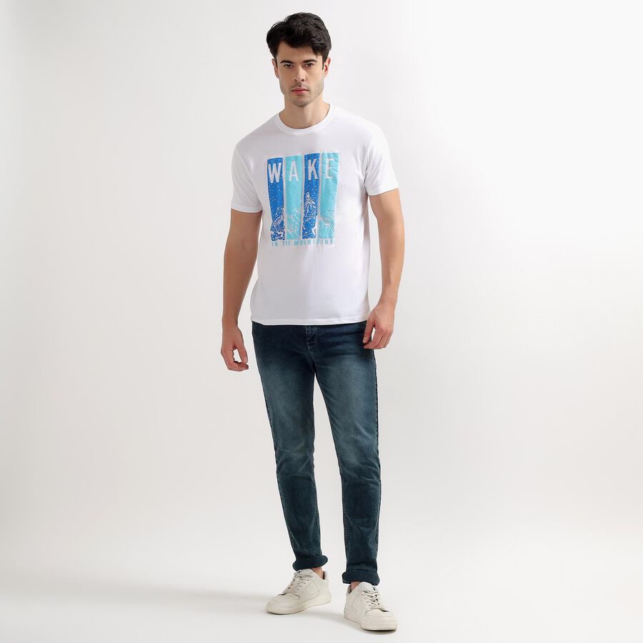 Men's 100% Cotton Round Neck Half Sleeves T-Shirt, सफ़ेद, large image number null