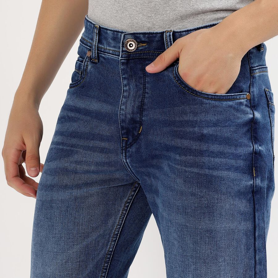 Men's Stonewashed Blue Straight Fit Classic Jeans, मध्यम नीला, large image number null