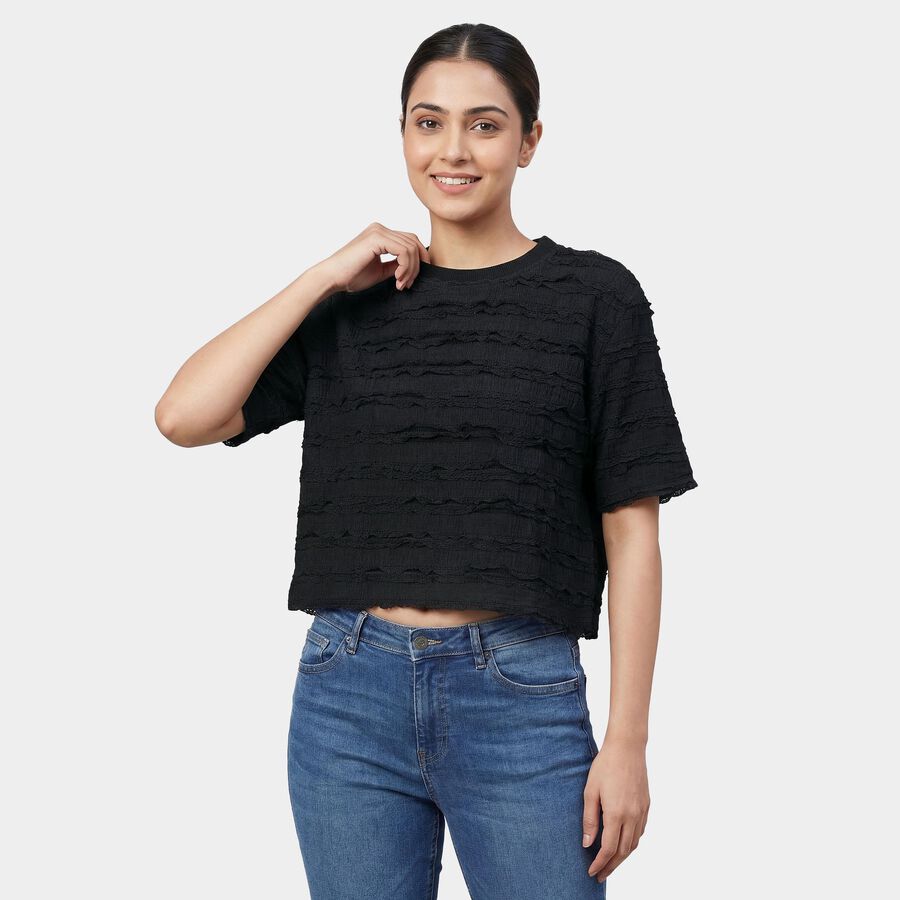 Women's Black Mock Neck Minimalist Top, Black, large