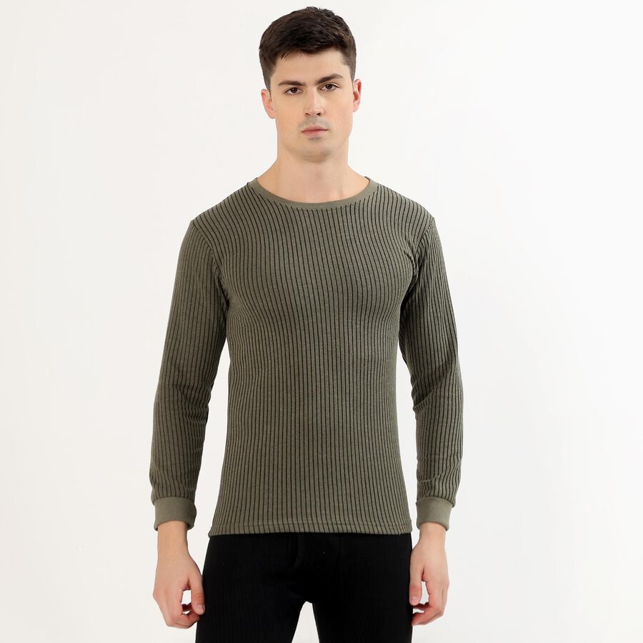 Men's Muted Olive Green Round Neck Thermal, Olive, large image number null