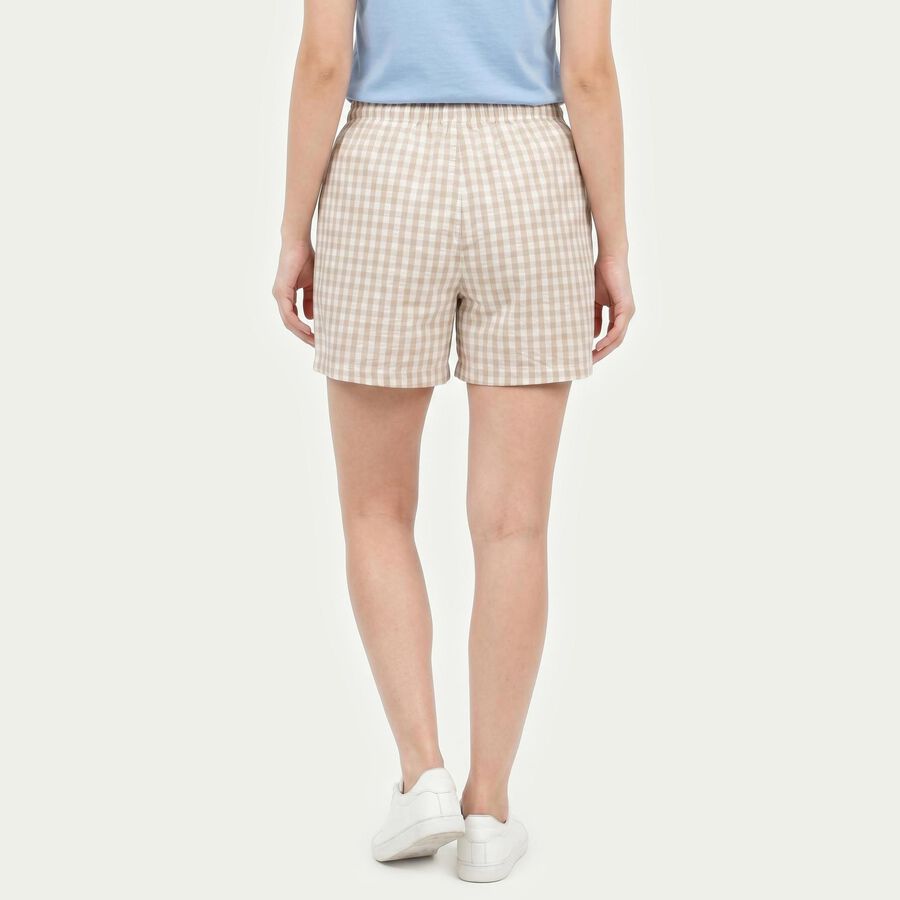 Women's Beige Regular Fit Checked Shorts, गहरा पीला, large